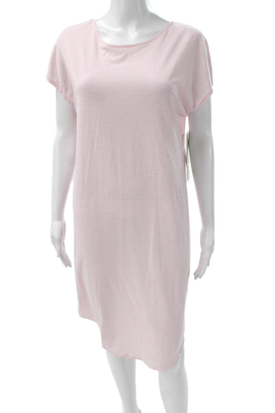 Lululemon Women T-Shirt Dress Pink Striped Short Sleeve Knee Length Si
