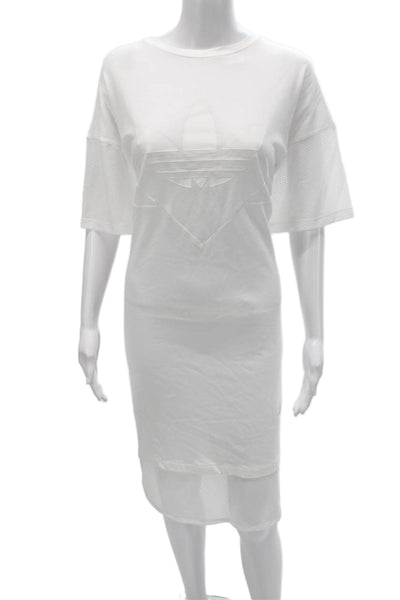 Adidas Womens White T-Shirt Dress Short Sleeve Cotton Knee Length Size