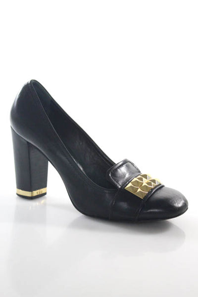 Tory Burch Black Leather Gold Tone Studded Classic Pumps Size 9.5 M
