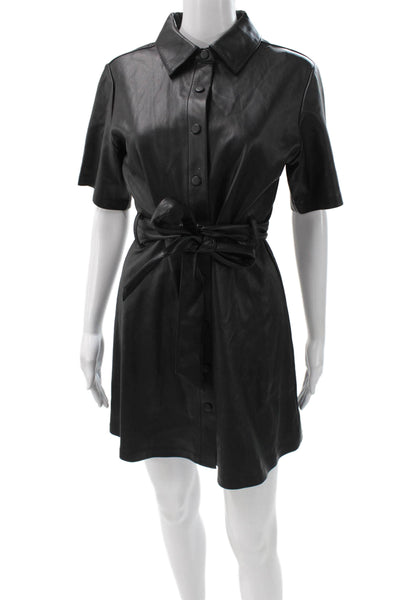 Steve Madden Womens Faux Leather Shirt Dress Black Button Short Size 4