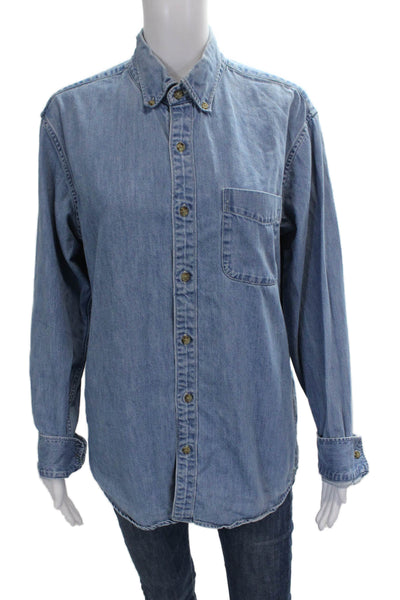 J Crew Mens Button Up Shirt Blue Cotton Collared Long Sleeve Size M