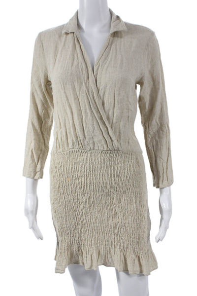 Zara Women Wrap Dress Cotton Collared 3/4 Sleeve Short Beige Size XS - Shop  Linda's Stuff