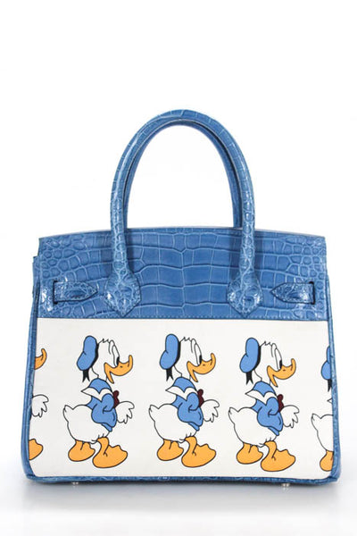 Rene Mancini Blue Crocodile Double Handle LTDE821 Donald Duck Satchel Handbag