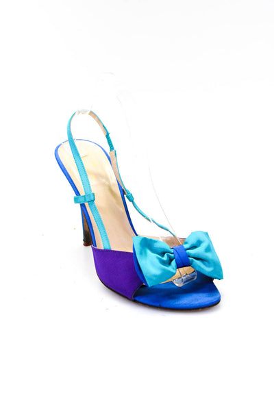 Kate Spade Women's Linen Peep Toe Color Block Slingback Heels Purple Size 9.5