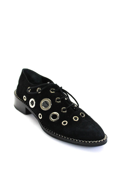 Proenza Schouler Women's Embellish Lace Up Suede Oxford Shoe Black Size 10