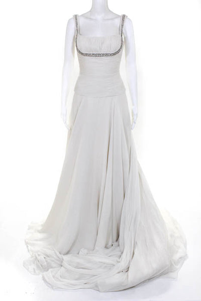 Rafael Cennamo White Couture  White Silk Sleeveless Embellished Lace Up Back Bri