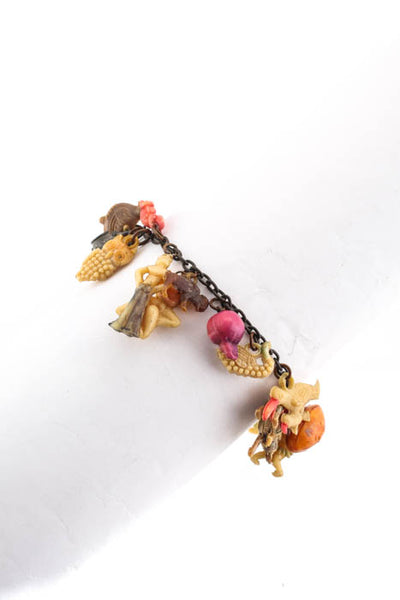 Designer Vintage Metal Chain Charm Bracelet Multicolored Resin Animal Characters