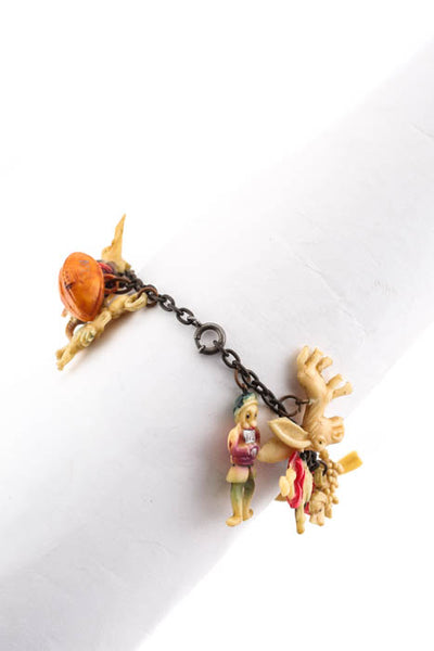 Designer Vintage Metal Chain Charm Bracelet Multicolored Resin Animal Characters