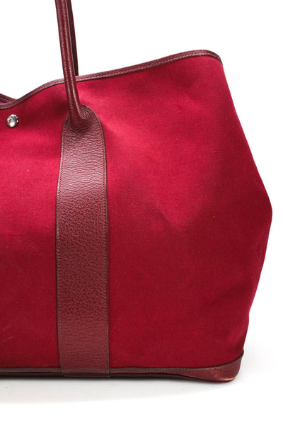 Hermes Womens Toile Canvas Garden Party 39 Weekender Tote Shoulder Handbag Red