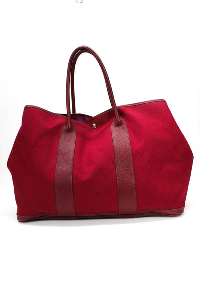 Hermes Womens Toile Canvas Garden Party 39 Weekender Tote Shoulder Handbag Red