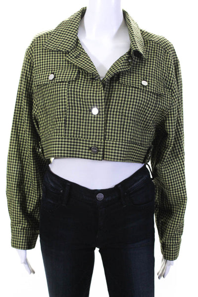 Capulet Women's Belle Cropped Trucker Jacket Cotton Green Black Size Large