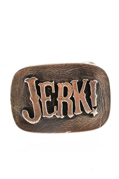Designer Distressed Jerk! Belt Buckle Silver Tone