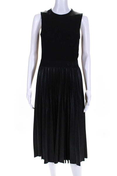 Givenchy Womens Sleeveless Logo Waistband Mid-Length Pleated Dress Black Size 4