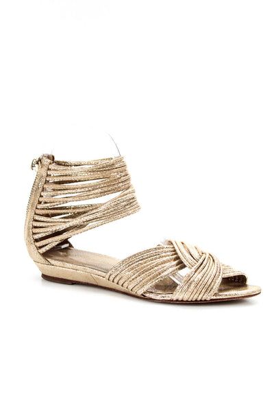 Loeffler Randall Womens Strappy Flat Sandals Metallic Bronze Size 6B