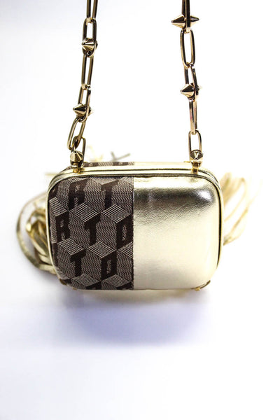 Corto Moltedo Womens Metallic Leather Chain Strap Skull Micro Crossbody Handbag