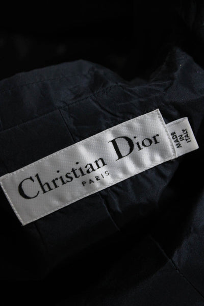 Christian Dior Womens Double Breasted Peasant Skirt Suit Navy Blue Silk Size 6