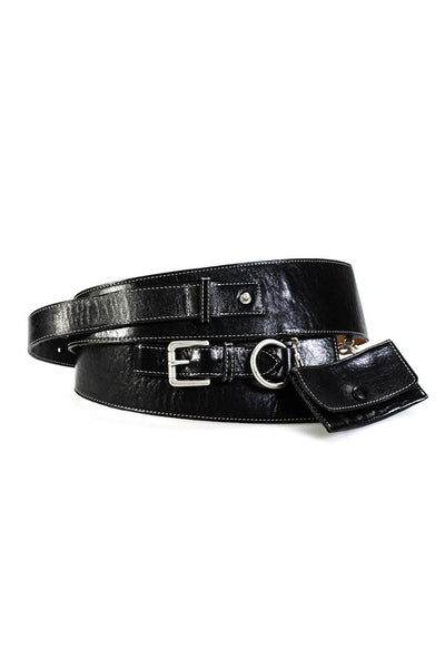 Foxey Womens Crinkle Leather Wide Buckle Up Waist Belt Black Size S