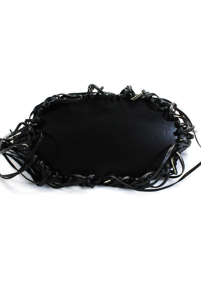 Balenciaga  Womens Weaved Fringed Bottom Gold Tone Opened Tote Black Handbag