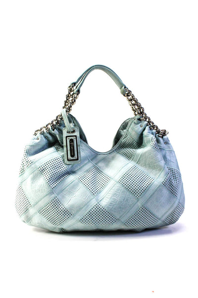B Makowsky Womans Open Knit Patterned Braided Chain Handel Shoulder Bag Mint