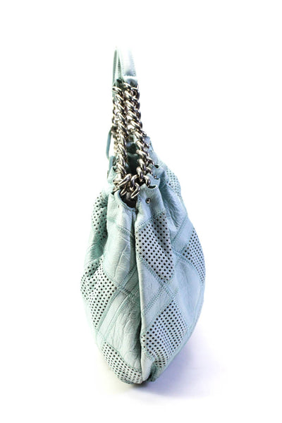 B Makowsky Womans Open Knit Patterned Braided Chain Handel Shoulder Bag Mint