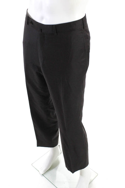 Ermenegildo Zegna Mens Wool Straight Leg Dress Brown Pants Size 6-52R