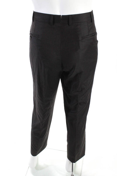 Ermenegildo Zegna Mens Wool Straight Leg Dress Brown Pants Size 6-52R