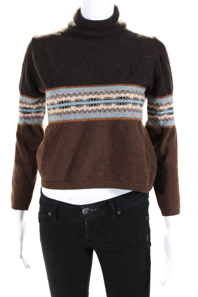 Burberry Womens Turtleneck Abstract Wool Long Sleeve Sweater Brown Size Medium