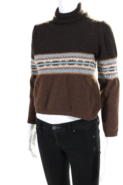 Burberry Womens Turtleneck Abstract Wool Long Sleeve Sweater Brown Size Medium