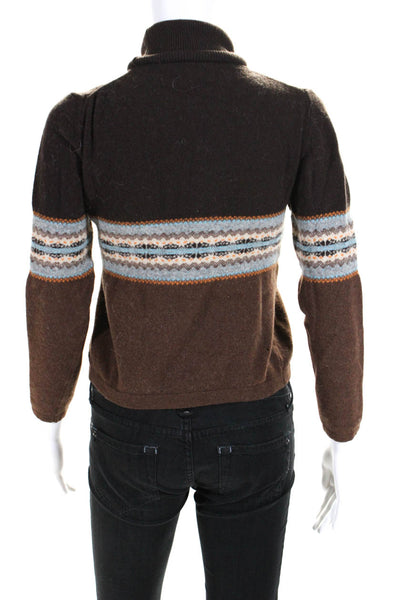 Burberry Womens Turtleneck Abstract Wool Long Sleeve Sweater Brown Size Medium