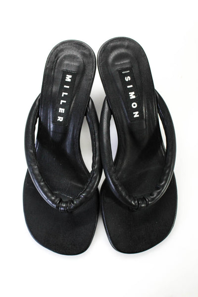 Simon Miller Womens Medium Heel T Strap Sandals Black Vegan Size 36