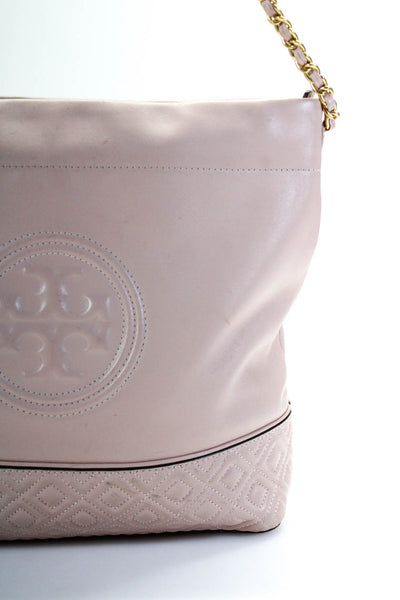 Tory Burch Womens Leather Chain Strap Tote Shoulder Bag Pink Large Handbag