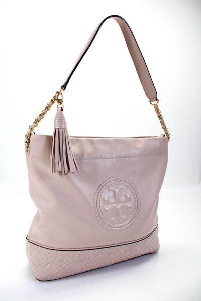 Tory Burch Womens Leather Chain Strap Tote Shoulder Bag Pink Large Handbag