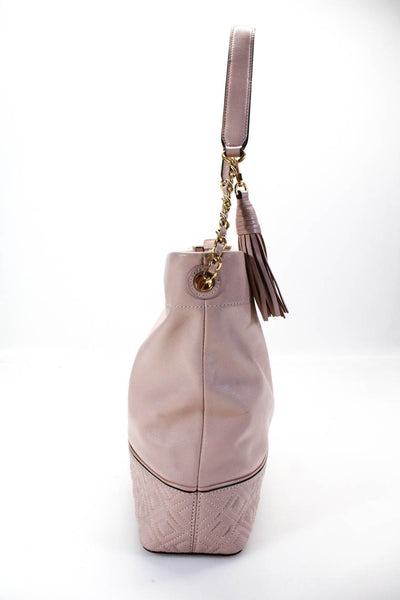 Tory Burch Womens Leather Chain Strap Tote Shoulder Bag Pink Large Handbag