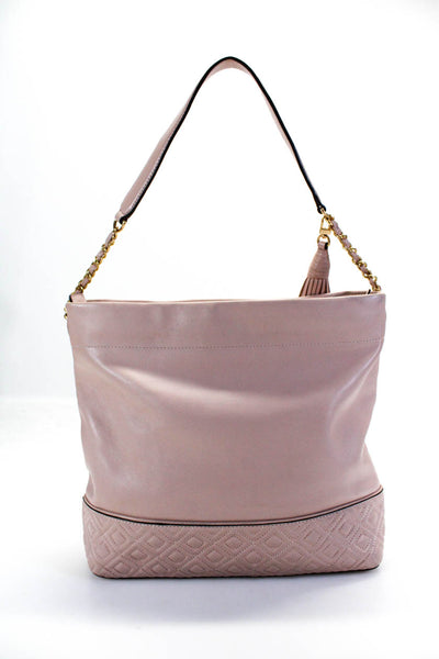 Tory Burch Womens Leather Chain Strap Tote Shoulder Bag Pink Large Handbag