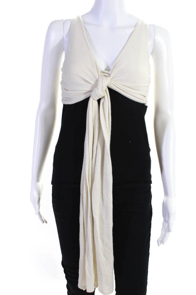 Ralph Lauren Black Label Womens Tie Waist Knit Tank Top Black White Size Medium