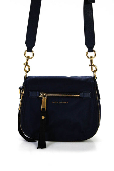 Marc Jacobs Womens Nylon Leather Strap Flap Over Crossbody Blue Handbag