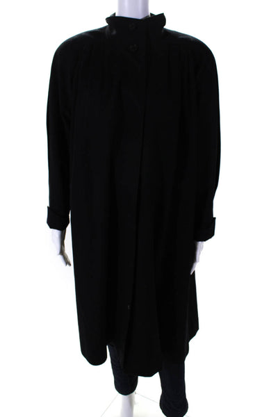 Sanyo Womens Button Down Mock Neck Coat Black Wool Size 2Petite