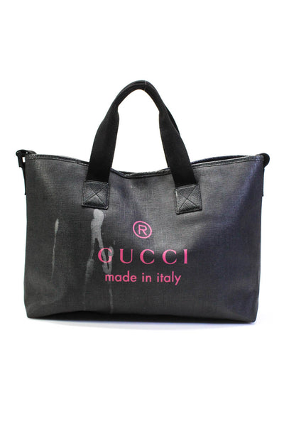 Gucci Womens Textured Coat Canvas Trademark Logo  Tote Handbag Gray