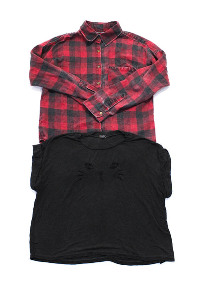 John Galt Brandy Melville Womens Cat Tee Shirt Flannel One Size Lot 2