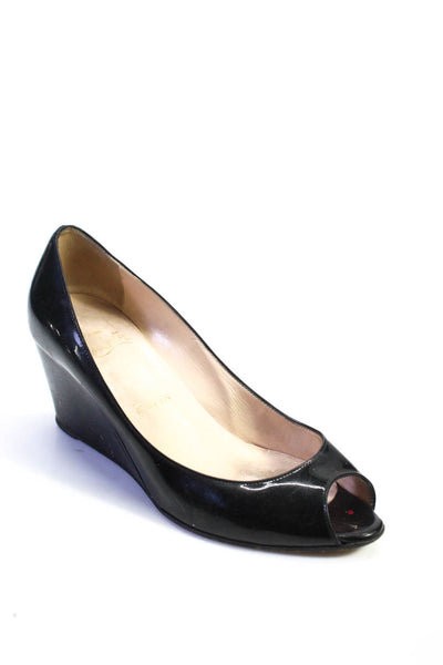 Christian Louboutin Womens Patent Leather Peep Toe Heels Wedges Black Size 9.5