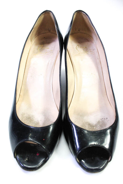 Christian Louboutin Womens Patent Leather Peep Toe Heels Wedges Black Size 9.5