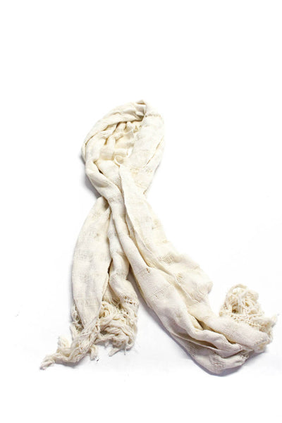 Communitie Marfa Womens Woven Fringe Scarf Ivory Cotton 74"