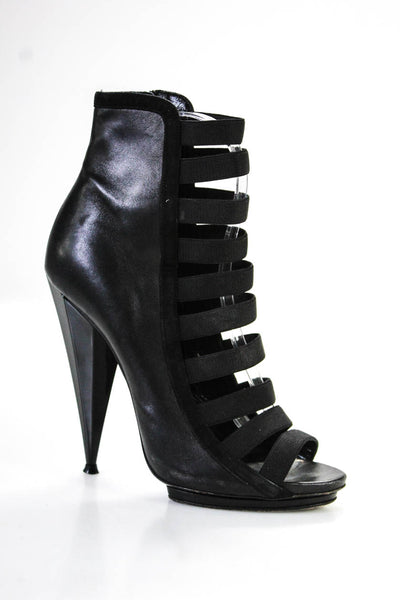 Gucci Womens Side Zip High Heel Strappy Booties Black Leather Size 40