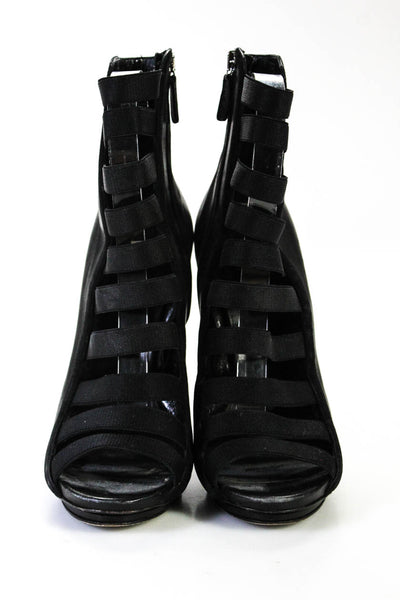 Gucci Womens Side Zip High Heel Strappy Booties Black Leather Size 40