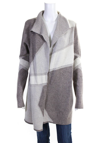 Tahari Womans Cashmere Long Sleeve Wing Neck Gray Cardigan Sweater Size M