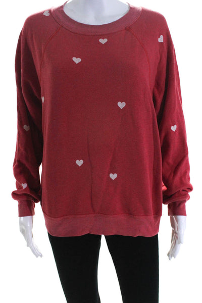Wildfox Womens Heart Print Crewneck Sweater Pink Size S