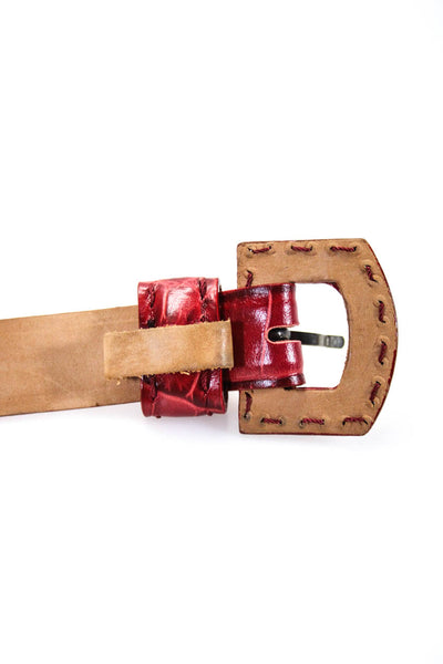 Max Mara Womens Embossed Leather 5 Notched Belt Red