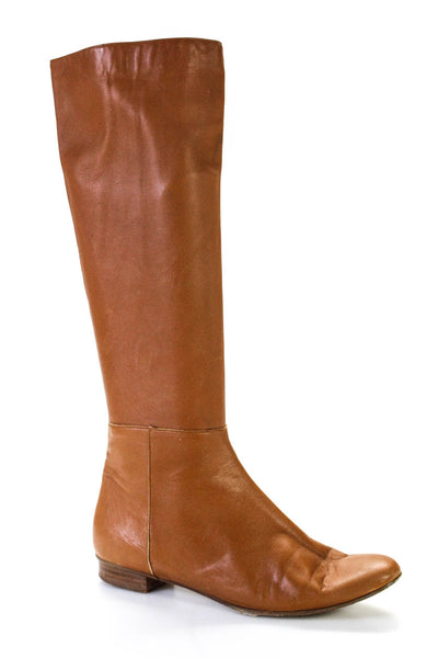 Delman Womens Knee High Zip Up Leather Boots Brown Size 7.5