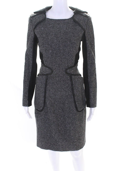 Sport Max Womens Back Zip Long Sleeve Sheath Dress Gray Wool Size 6