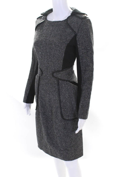 Sport Max Womens Back Zip Long Sleeve Sheath Dress Gray Wool Size 6